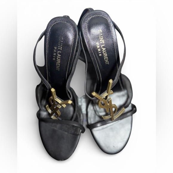 Saint Laurent Black and Gold Strappy Heels - Picture 2 of 6